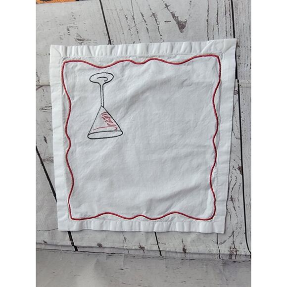 Pier 1 Cocktail Martini Napkins Set 4 Embroidered White Cotton - Picture 6 of 10